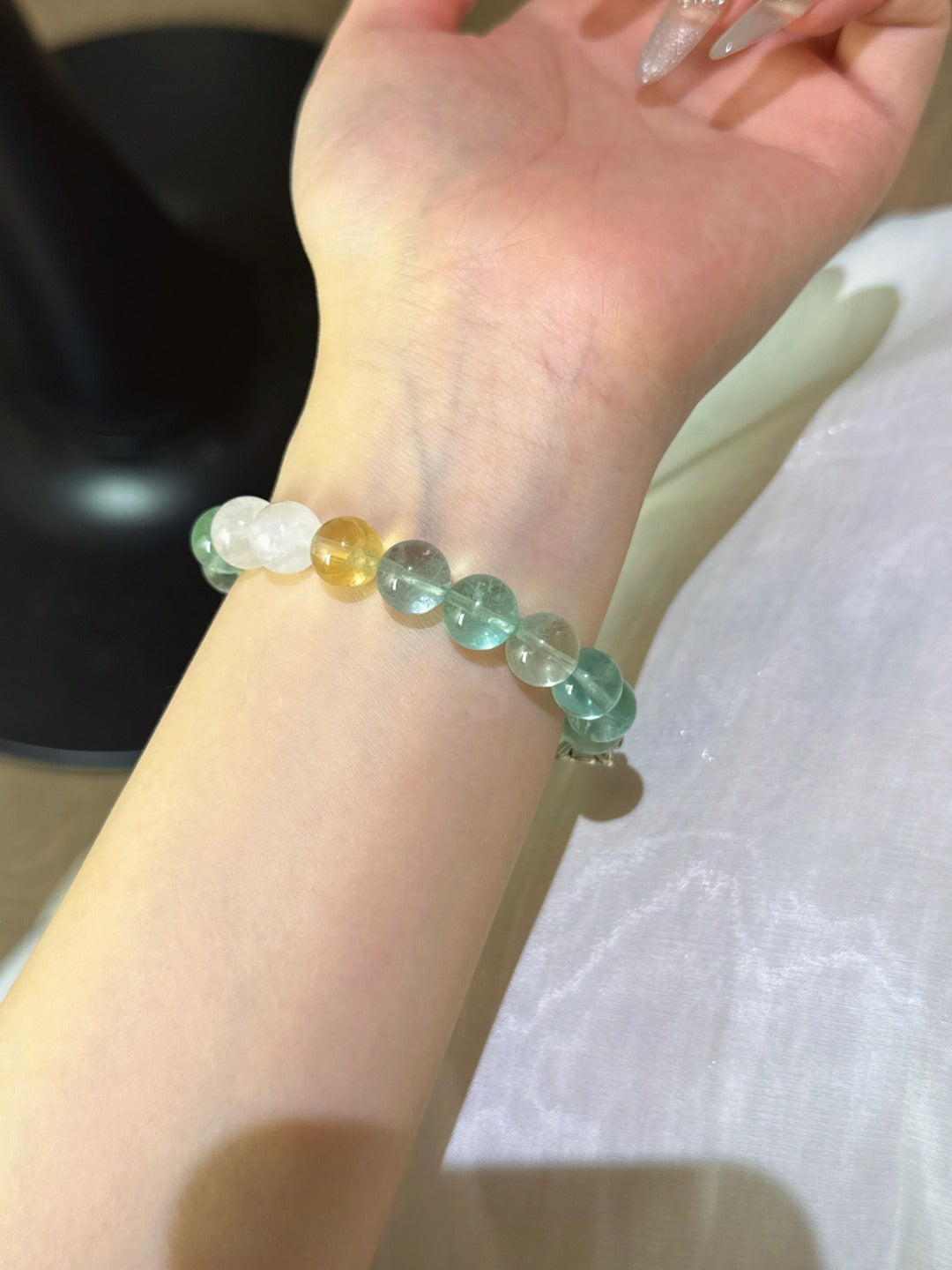 ▫️▪️ Green fluorite blue moonlight citrine bracelet